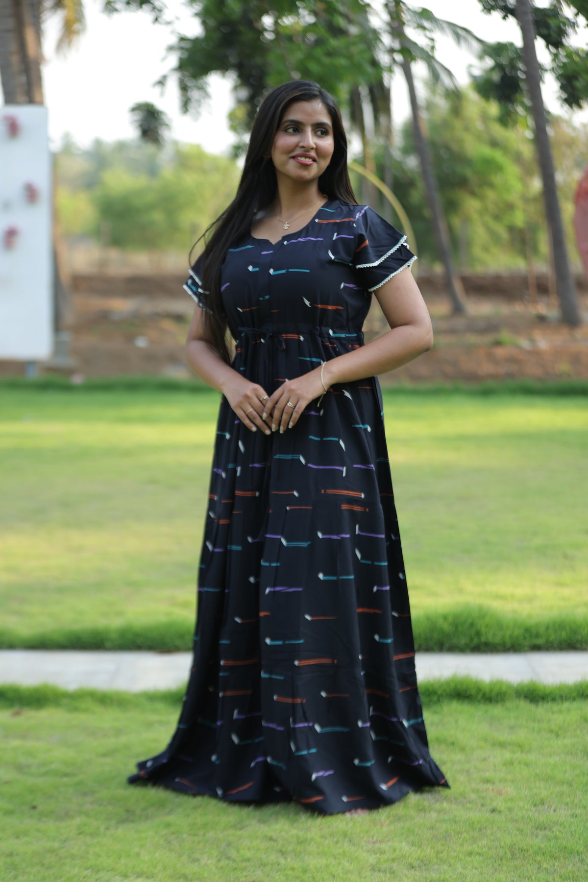 Stylish Arrivals Rayon Gathering Frock Model Night Gown's | Front Adjustable Gathering Style Rope | Double Layer Sleeve | Trending Collection's for Stylish Women's (FKG)