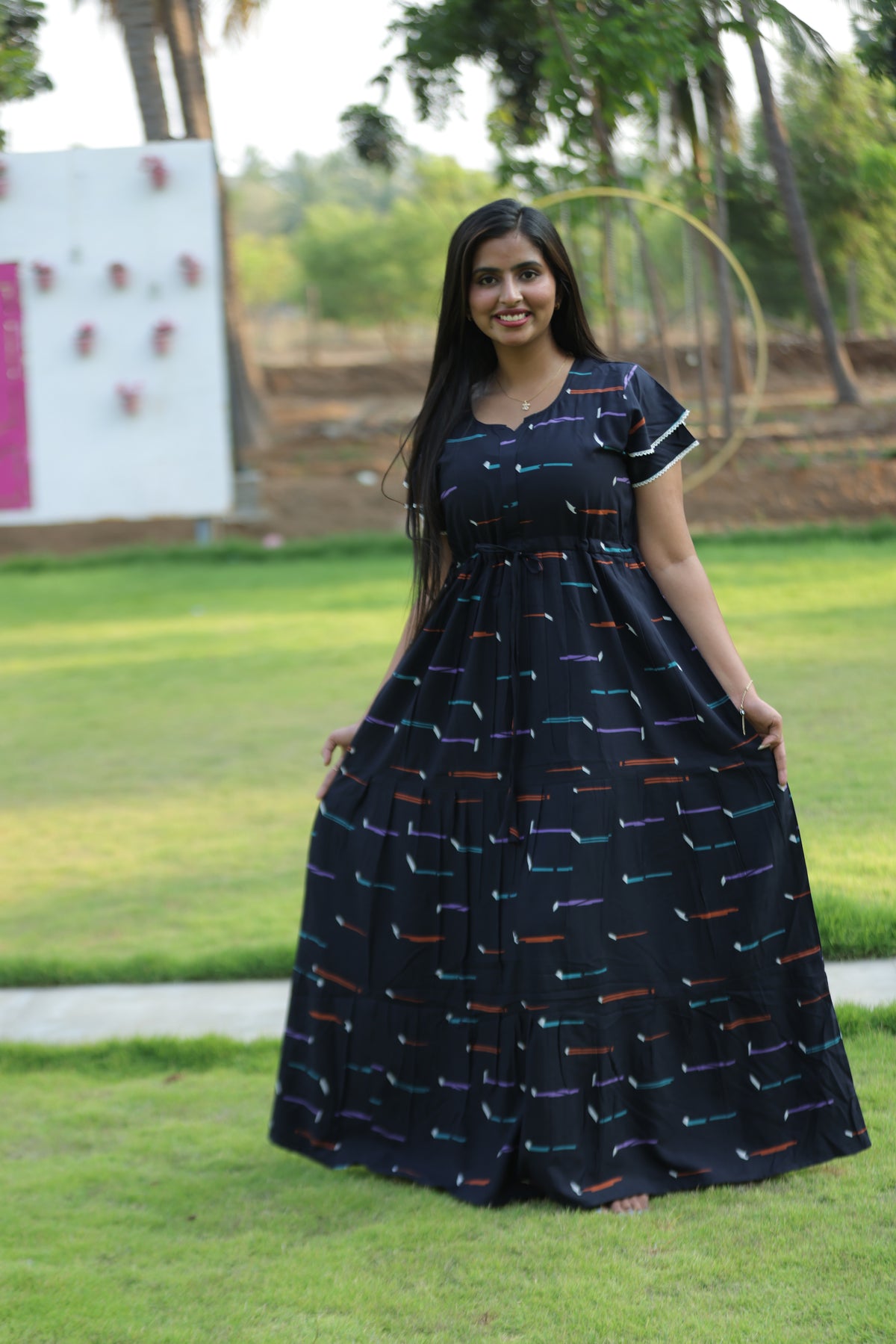 Stylish Arrivals Rayon Gathering Frock Model Night Gown's | Front Adjustable Gathering Style Rope | Double Layer Sleeve | Trending Collection's for Stylish Women's (FKG)