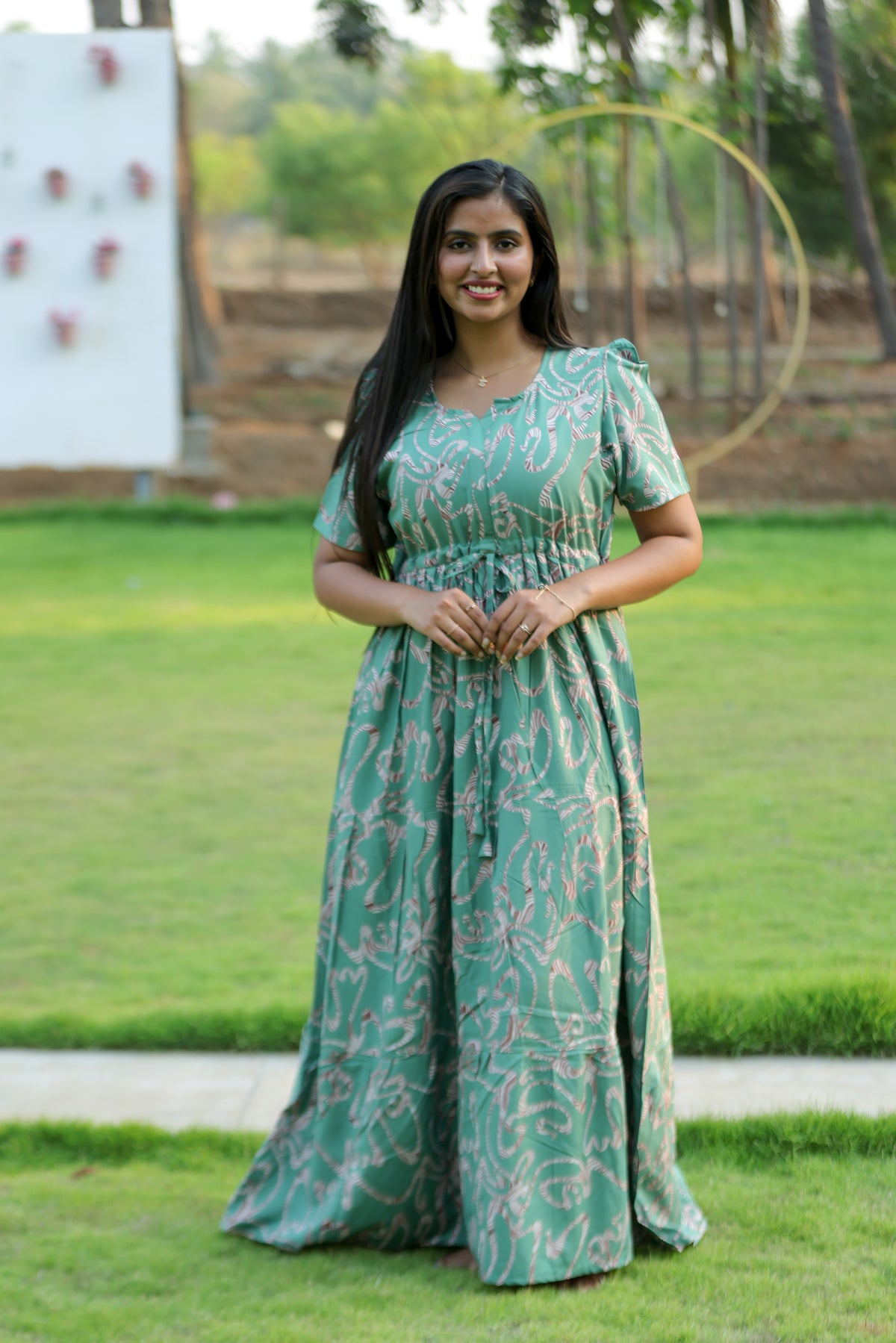 Stylish Arrivals Rayon Gathering Frock Model Night Gown's | Front Adjustable Gathering Style Rope | Puff Sleeve | Trending Collection's for Stylish Women's (FKG)