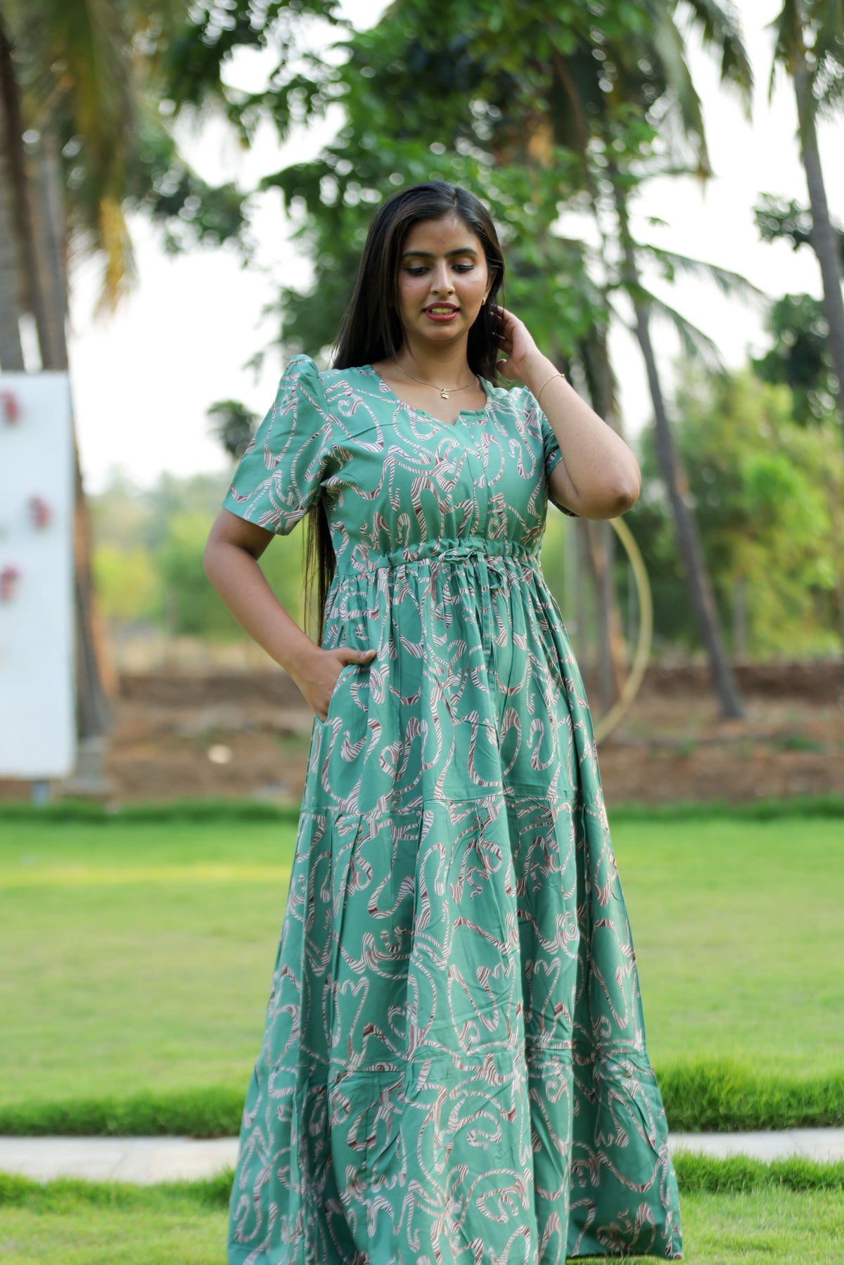 Stylish Arrivals Rayon Gathering Frock Model Night Gown's | Front Adjustable Gathering Style Rope | Puff Sleeve | Trending Collection's for Stylish Women's (FKG)