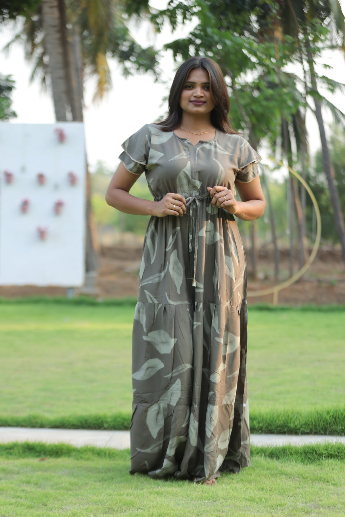 Stylish Arrivals Rayon Gathering Frock Model Night Gown's | Front Adjustable Gathering Style Rope | Double Layer Sleeve | Trending Collection's for Stylish Women's (FKG)