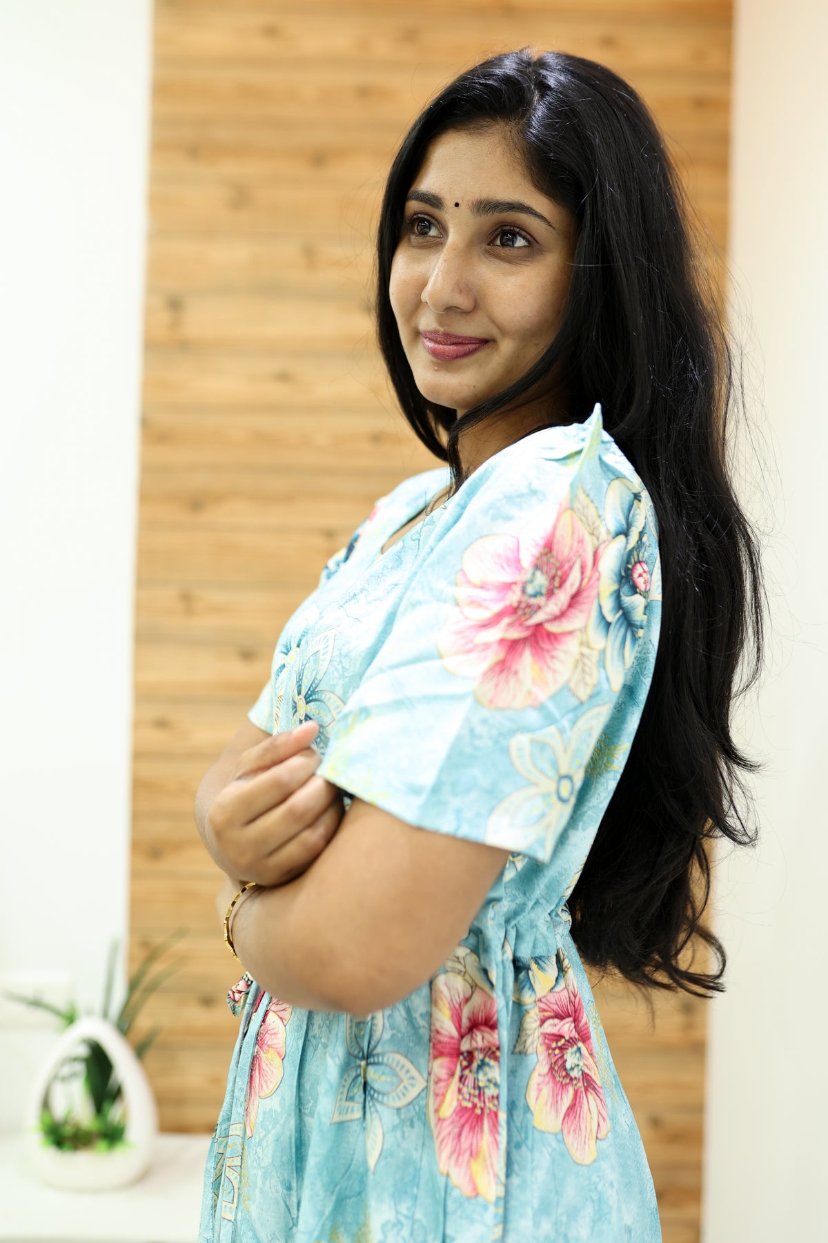 Rayon Colourful Foil Printing Gathering Frock Model Nighties | Side Pocket and Gathering Front Rope | Fancy Puff Sleeve & Maxi Frock Nightwear for Stylish Women's (FGF)