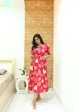 Rayon Colourful Foil Printing Gathering Frock Model Nighties | Side Pocket and Gathering Front Rope | Fancy Puff Sleeve & Maxi Frock Nightwear for Stylish Women's (FGF)