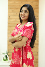 Rayon Colourful Foil Printing Gathering Frock Model Nighties | Side Pocket and Gathering Front Rope | Fancy Puff Sleeve & Maxi Frock Nightwear for Stylish Women's (FGF)