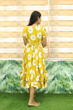 MANGAI Elegant Rayon MAXI Frock | Designer Neck | Half Sleeve | Flared Frill Bottom | Soft & Comfortable Daily Wear (RGM)