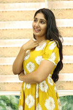 MANGAI Elegant Rayon MAXI Frock | Designer Neck | Half Sleeve | Flared Frill Bottom | Soft & Comfortable Daily Wear (RGM)