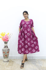 New Mangai Cotton Feeding MAXI Soft & Smooth Cotton | Invisible Vertical Feeding Zipper | Side Pockets | Back Adjustable Tie Rope |Casual & Maternity Wear (JFM)