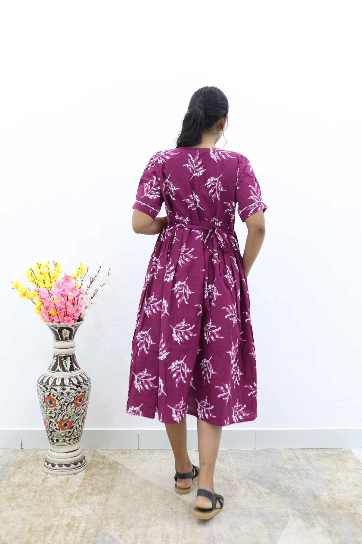 New Mangai Cotton Feeding MAXI Soft & Smooth Cotton | Invisible Vertical Feeding Zipper | Side Pockets | Back Adjustable Tie Rope |Casual & Maternity Wear (JFM)