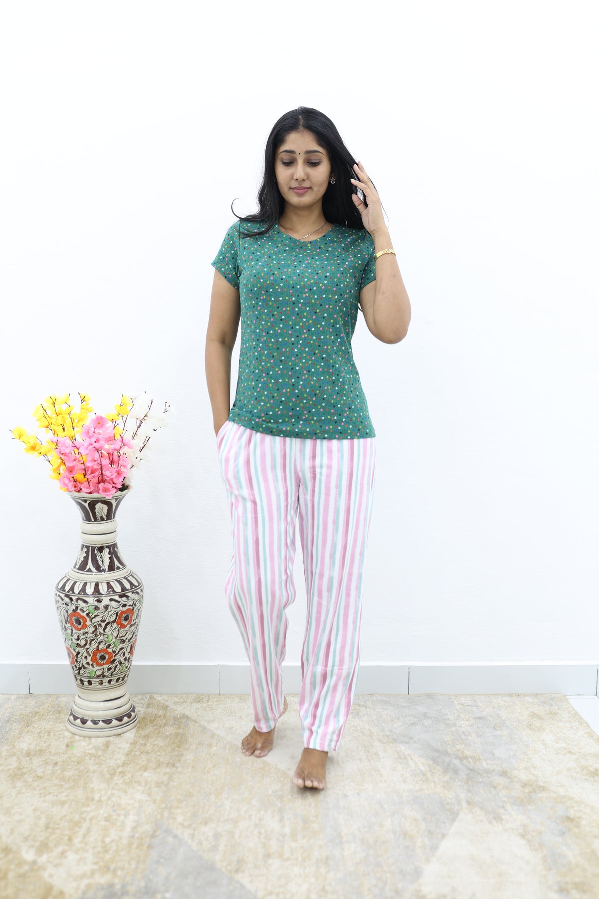 Mangai New Premium Cotton Knitted Pyjama Set Night Suits | Summer Special Arrivals Top & Bottom Set | Soft & Smooth Nightwear a Trendy Women's (PYJAMA SET)