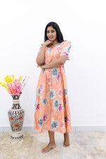 Rayon Colourful Foil Printing Gathering Frock Model Nighties | Side Pocket and Gathering Front Rope | Fancy Puff Sleeve & Maxi Frock Nightwear for Stylish Women's (FGF)