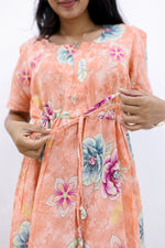 Rayon Colourful Foil Printing Gathering Frock Model Nighties | Side Pocket and Gathering Front Rope | Fancy Puff Sleeve & Maxi Frock Nightwear for Stylish Women's (FGF)