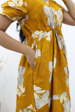 Rayon Colourful Foil Printing Gathering Frock Model Nighties | Side Pocket and Gathering Front Rope | Fancy Double Layer Sleeve & Maxi Frock Nightwear for Stylish Women's (FGF)