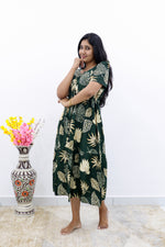 Rayon Colourful Foil Printing Gathering Frock Model Nighties | Side Pocket and Gathering Front Rope | Fancy Puff Sleeve & Maxi Frock Nightwear for Stylish Women's (FGF)