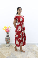 Rayon Colourful Foil Printing Gathering Frock Model Nighties | Side Pocket and Gathering Front Rope | Fancy Double Layer Sleeve & Maxi Frock Nightwear for Stylish Women's (FGF)