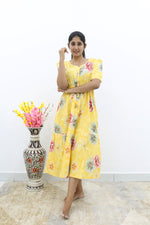 Rayon Colourful Foil Printing Gathering Frock Model Nighties | Side Pocket and Gathering Front Rope | Fancy Puff Sleeve & Maxi Frock Nightwear for Stylish Women's (FGF)