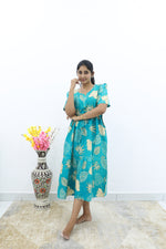 Rayon Colourful Foil Printing Gathering Frock Model Nighties | Side Pocket and Gathering Front Rope | Fancy Puff Sleeve & Maxi Frock Nightwear for Stylish Women's (FGF)