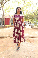 Rayon Colourful Foil Printing Gathering Frock Model Nighties | Side Pocket and Gathering Front Rope | Fancy Double Layer Sleeve & Maxi Frock Nightwear for Stylish Women's (FGF)