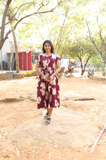 Rayon Colourful Foil Printing Gathering Frock Model Nighties | Side Pocket and Gathering Front Rope | Fancy Double Layer Sleeve & Maxi Frock Nightwear for Stylish Women's (FGF)