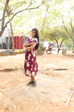 Rayon Colourful Foil Printing Gathering Frock Model Nighties | Side Pocket and Gathering Front Rope | Fancy Double Layer Sleeve & Maxi Frock Nightwear for Stylish Women's (FGF)