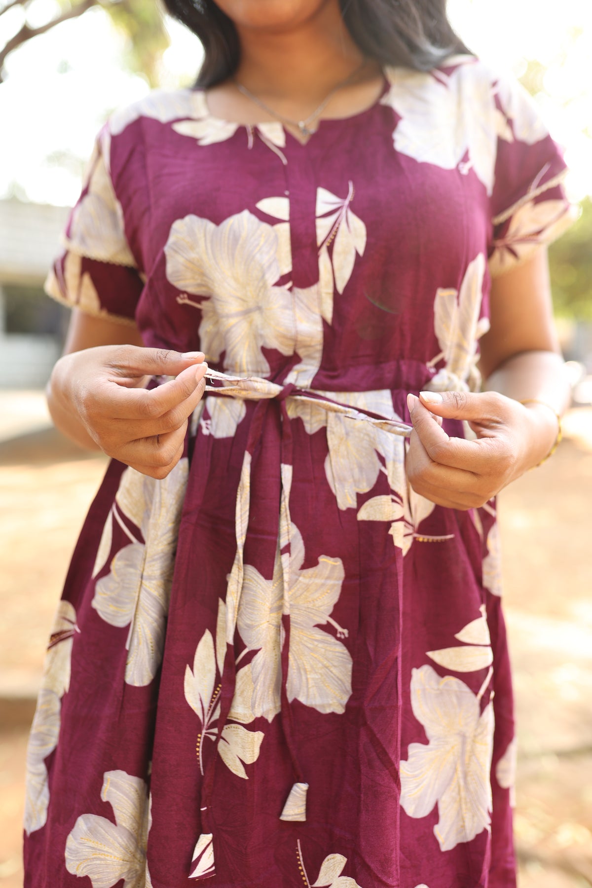 Rayon Colourful Foil Printing Gathering Frock Model Nighties | Side Pocket and Gathering Front Rope | Fancy Double Layer Sleeve & Maxi Frock Nightwear for Stylish Women's (FGF)