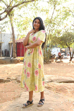 Rayon Colourful Foil Printing Gathering Frock Model Nighties | Side Pocket and Gathering Front Rope | Fancy Puff Sleeve & Maxi Frock Nightwear for Stylish Women's (FGF)