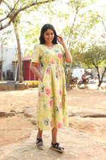 Rayon Colourful Foil Printing Gathering Frock Model Nighties | Side Pocket and Gathering Front Rope | Fancy Puff Sleeve & Maxi Frock Nightwear for Stylish Women's (FGF)