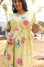 Rayon Colourful Foil Printing Gathering Frock Model Nighties | Side Pocket and Gathering Front Rope | Fancy Puff Sleeve & Maxi Frock Nightwear for Stylish Women's (FGF)