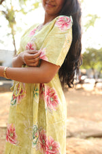 Rayon Colourful Foil Printing Gathering Frock Model Nighties | Side Pocket and Gathering Front Rope | Fancy Puff Sleeve & Maxi Frock Nightwear for Stylish Women's (FGF)