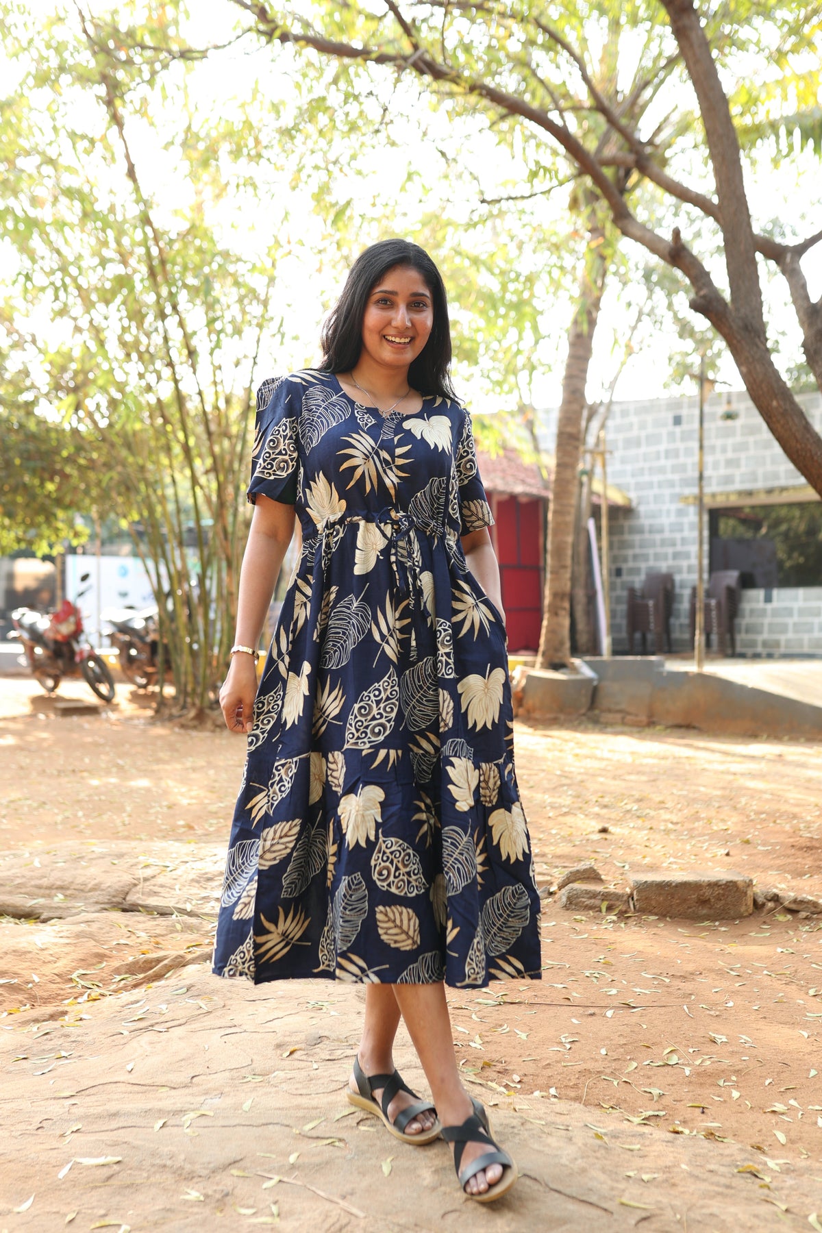 Rayon Colourful Foil Printing Gathering Frock Model Nighties | Side Pocket and Gathering Front Rope | Fancy Puff Sleeve & Maxi Frock Nightwear for Stylish Women's (FGF)