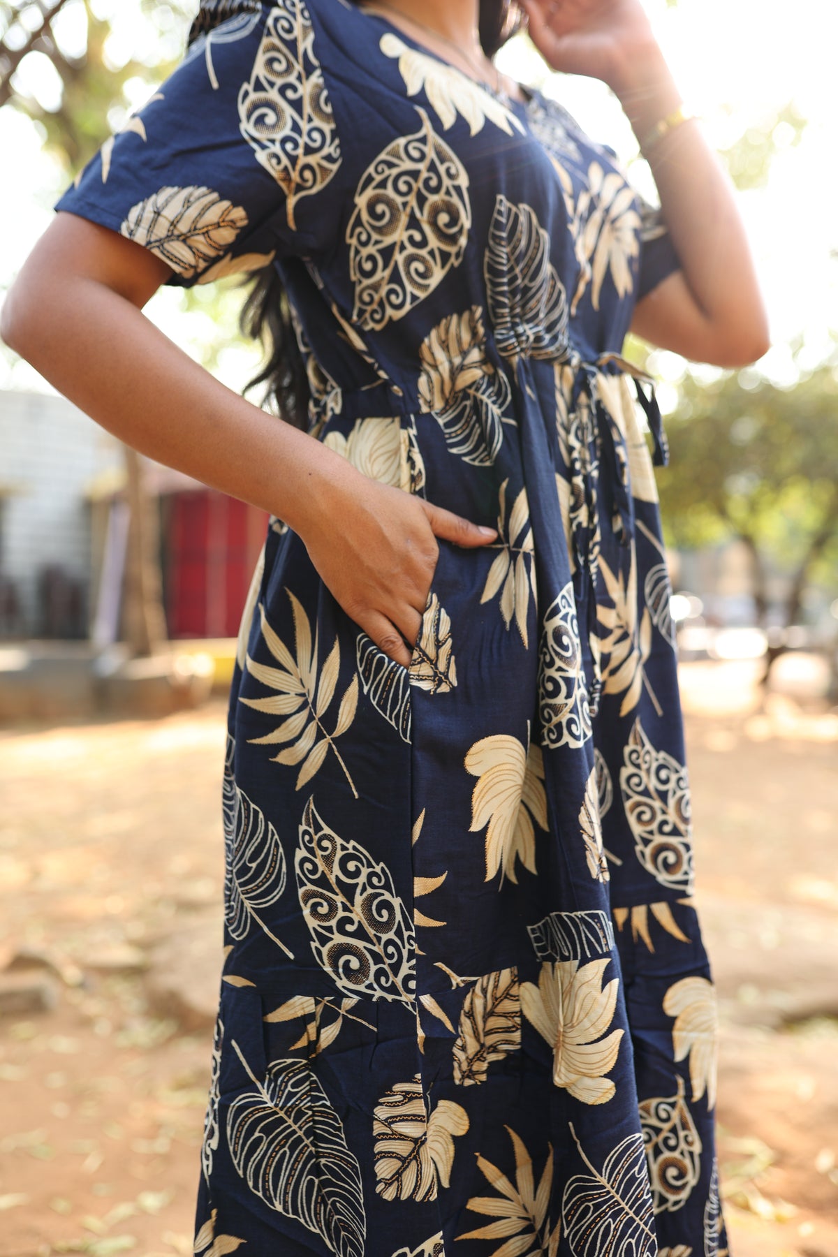 Rayon Colourful Foil Printing Gathering Frock Model Nighties | Side Pocket and Gathering Front Rope | Fancy Puff Sleeve & Maxi Frock Nightwear for Stylish Women's (FGF)