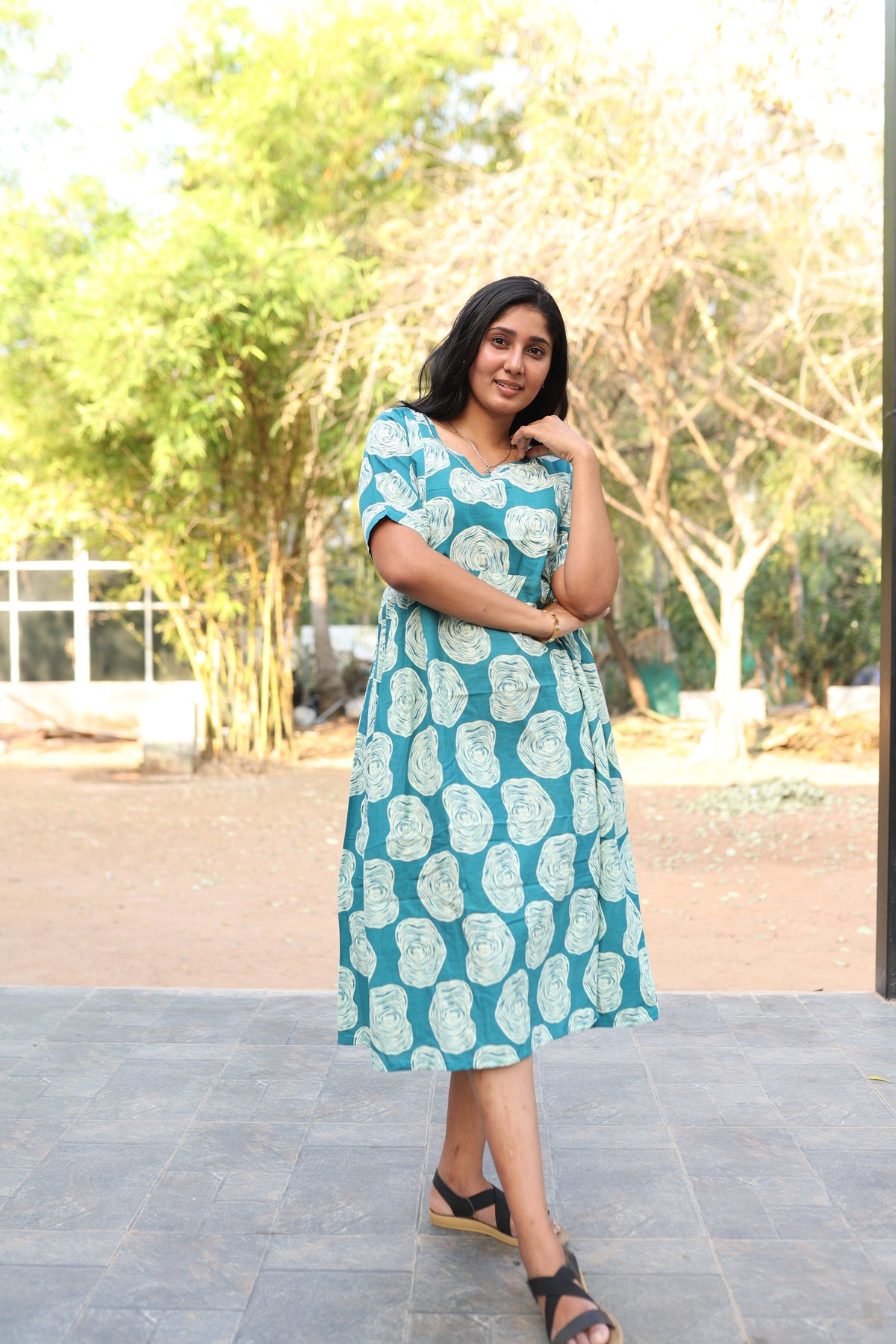 New Mangai Cotton Feeding MAXI Soft & Smooth Cotton | Invisible Vertical Feeding Zipper | Side Pockets | Back Adjustable Tie Rope |Casual & Maternity Wear (JFM)