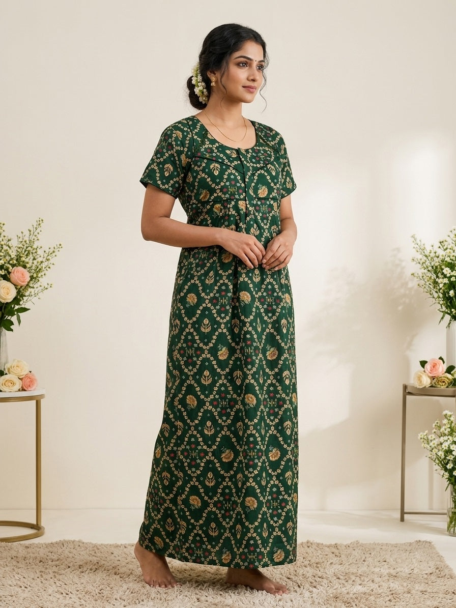 MANGAI Cotton Printed Pleated Model Half Sleeve 4XL Size Nighties for Stylish Women's (4PZ)