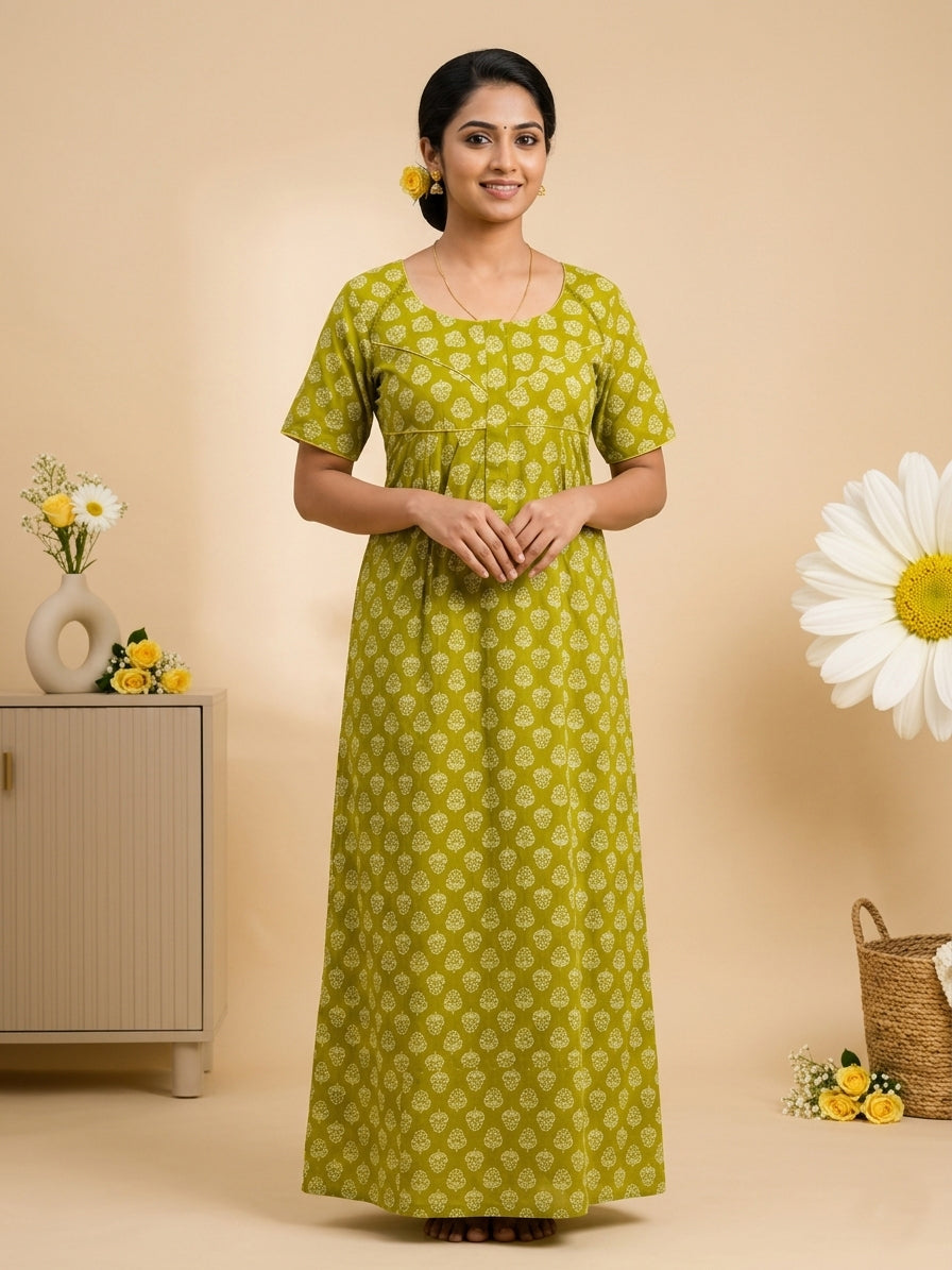 MANGAI Cotton Printed Pleated Model Half Sleeve 5XL Size Nighties for Stylish Women's (5PZ)