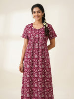 MANGAI Premium Cotton Printed Pleated Model Half Sleeve 3XL Size Nighties With Fancy Neck | With Side Pocket (3PZ)