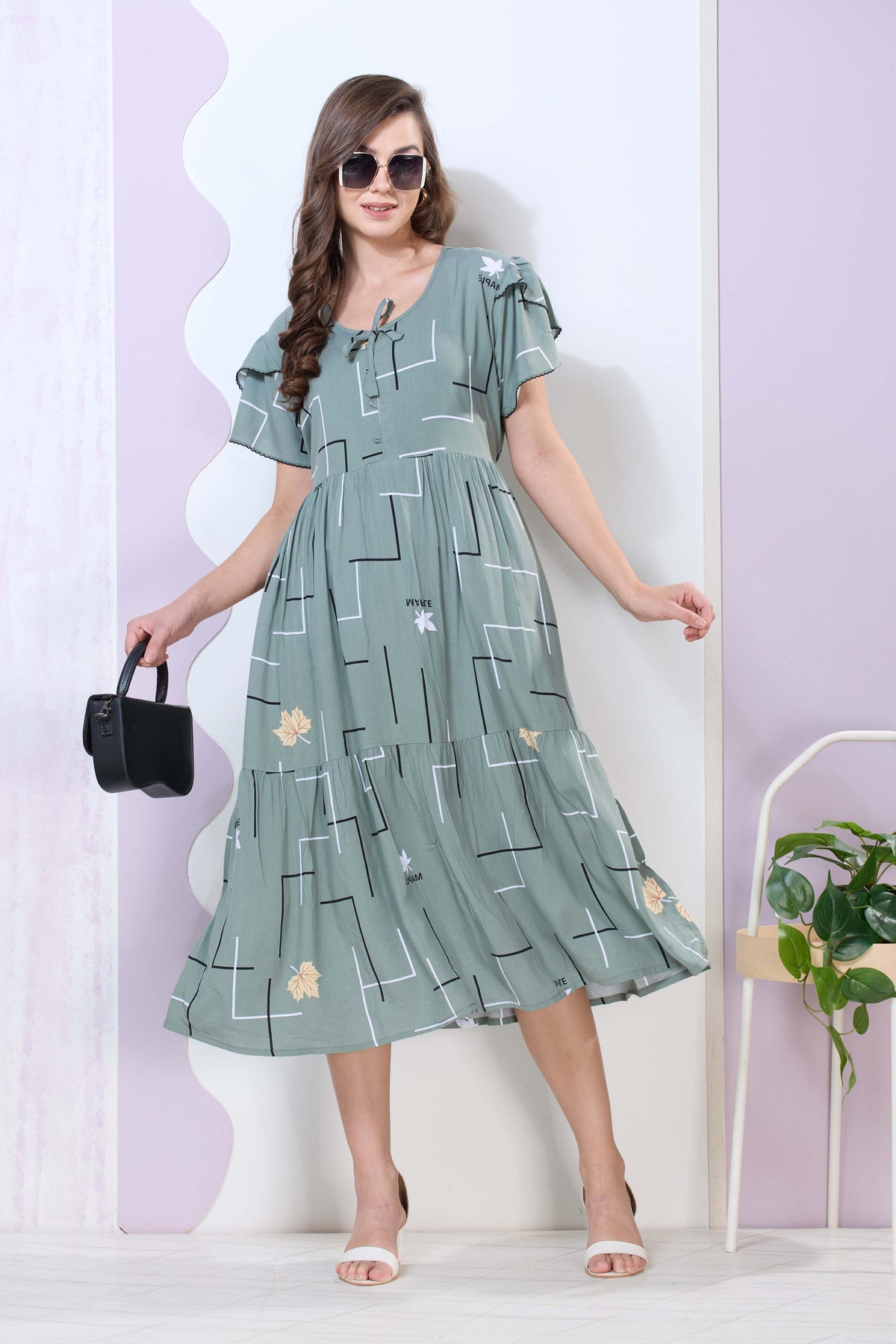 Imported Rayon MAXI FROCK Model Nighties | Fancy Petal Sleeve | Fancy Neck & Side Pocket | Pleated Frock MAXI Style | Trendy Collection's for Stylish Women & Teenage Girl (IRM)