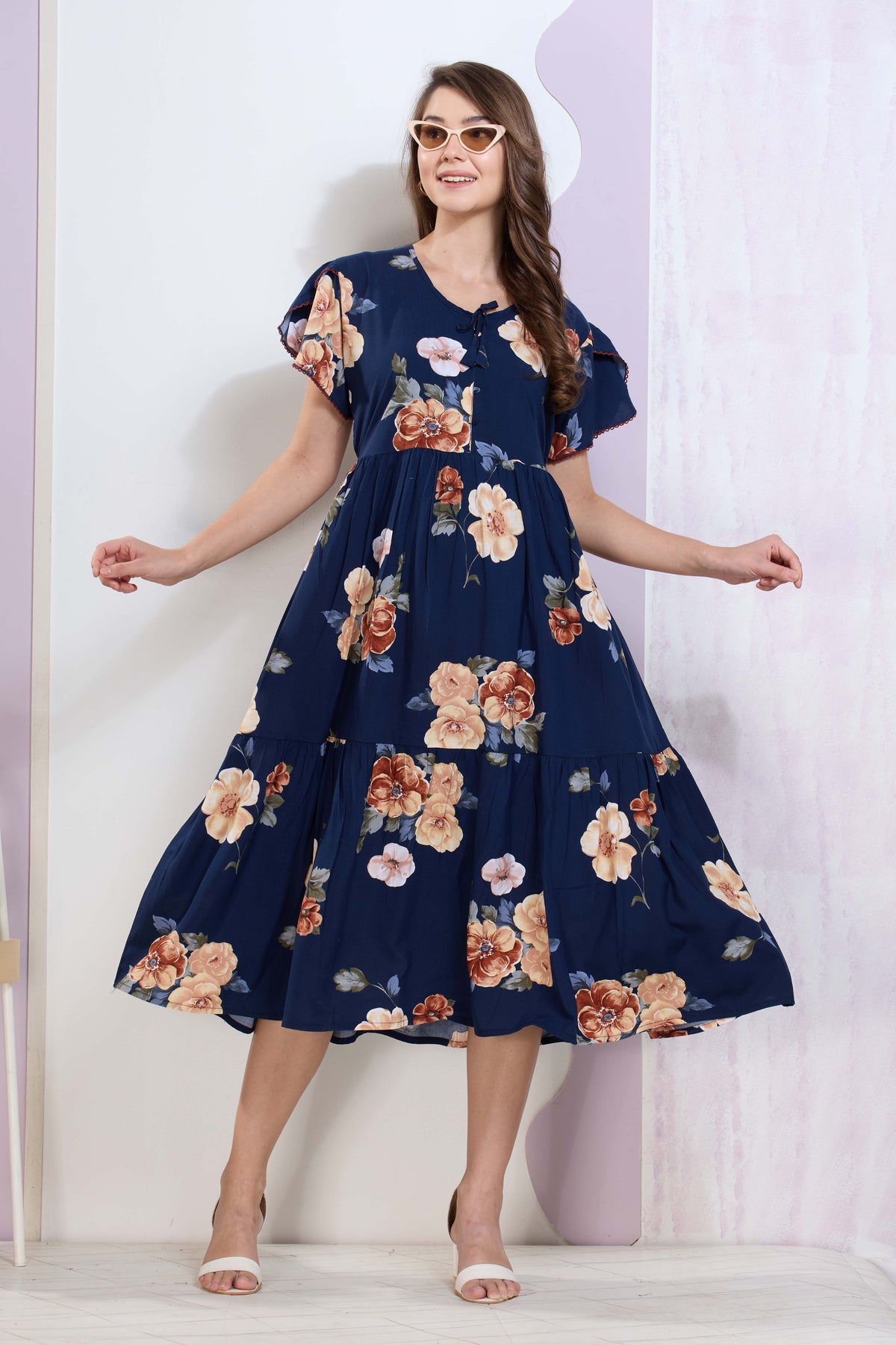 Imported Rayon MAXI FROCK Model Nighties | Fancy Petal Sleeve | Fancy Neck & Side Pocket | Pleated Frock MAXI Style | Trendy Collection's for Stylish Women & Teenage Girl (IRM)