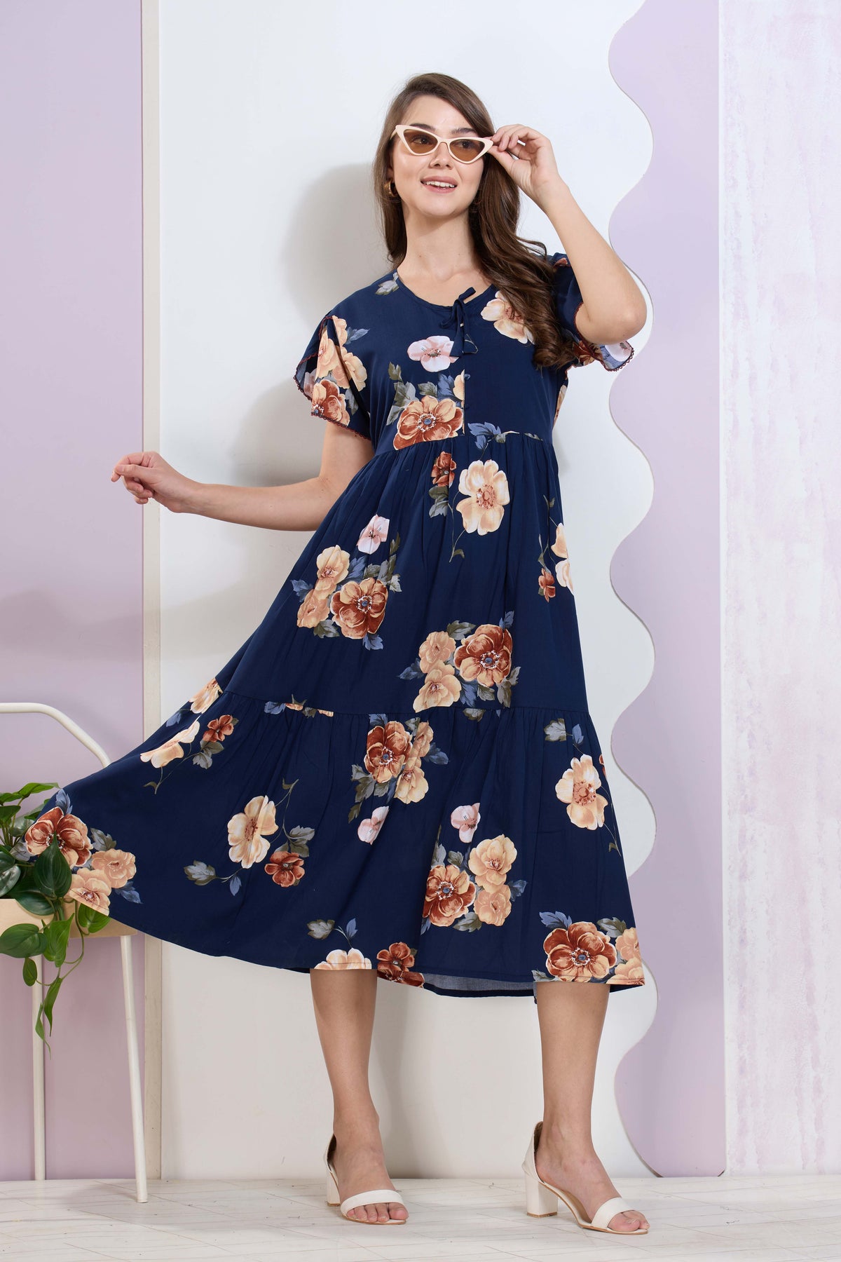 Imported Rayon MAXI FROCK Model Nighties | Fancy Petal Sleeve | Fancy Neck & Side Pocket | Pleated Frock MAXI Style | Trendy Collection's for Stylish Women & Teenage Girl (IRM)