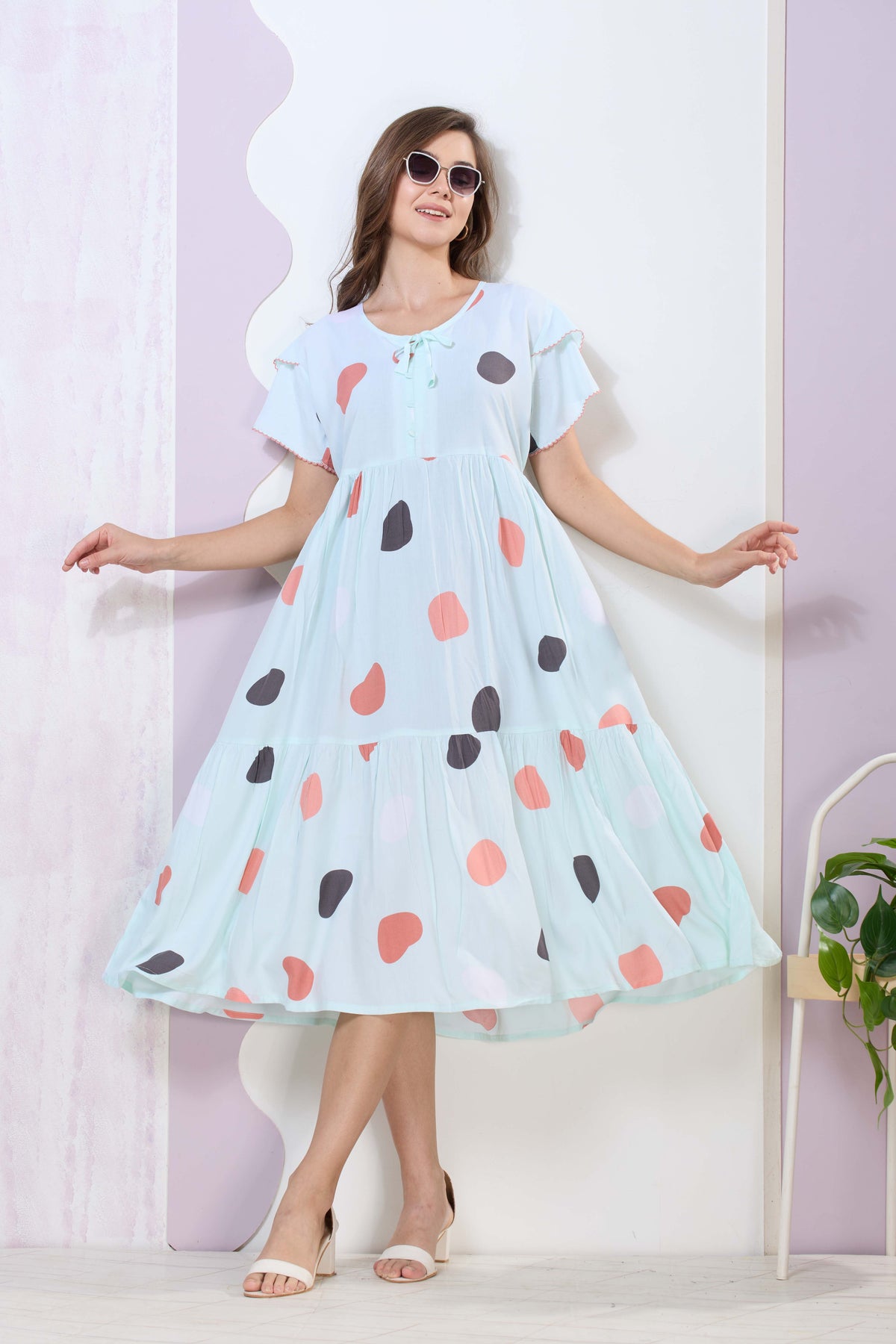 Imported Rayon MAXI FROCK Model Nighties | Fancy Petal Sleeve | Fancy Neck & Side Pocket | Pleated Frock MAXI Style | Trendy Collection's for Stylish Women & Teenage Girl (IRM)