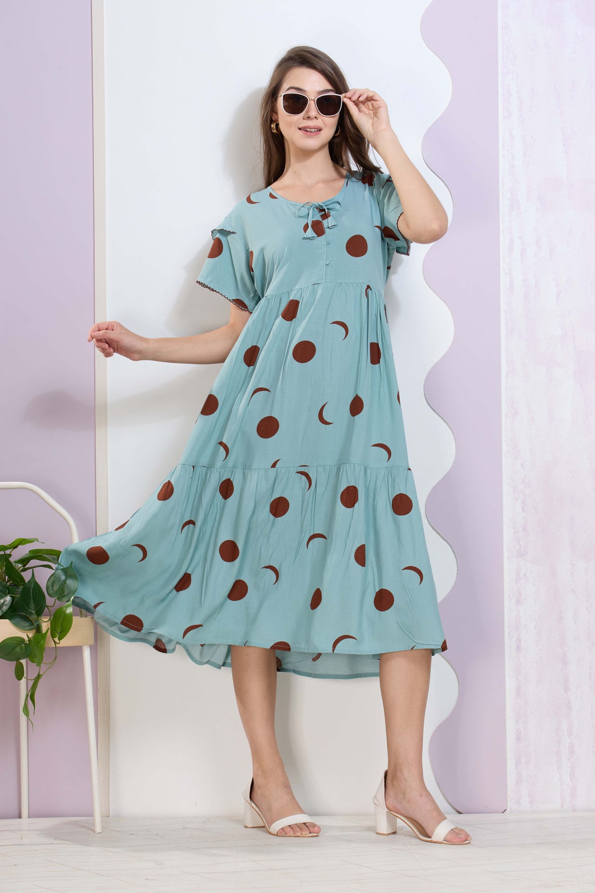 Imported Rayon MAXI FROCK Model Nighties | Fancy Petal Sleeve | Fancy Neck & Side Pocket | Pleated Frock MAXI Style | Trendy Collection's for Stylish Women & Teenage Girl (IRM)