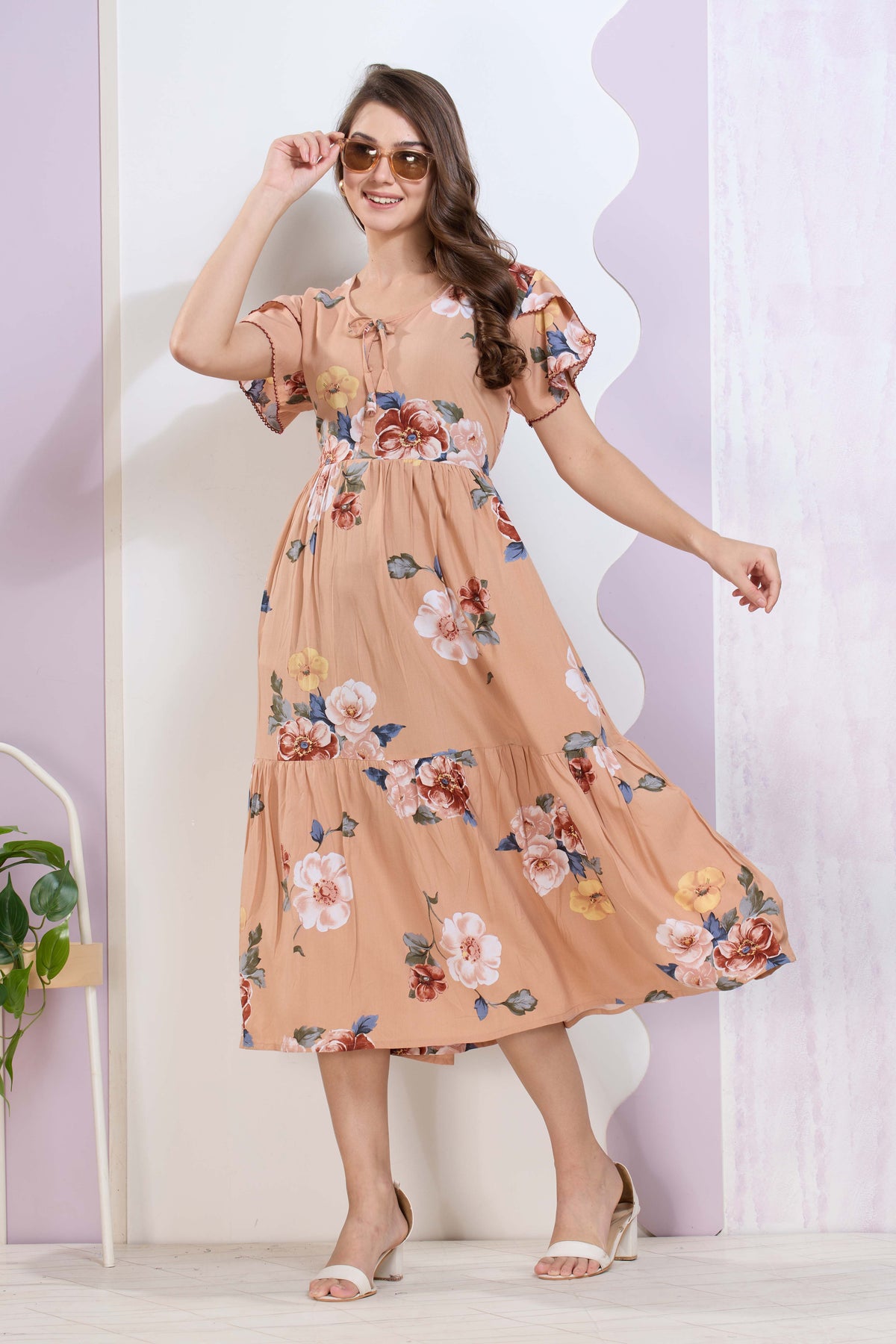 Imported Rayon MAXI FROCK Model Nighties | Fancy Petal Sleeve | Fancy Neck & Side Pocket | Pleated Frock MAXI Style | Trendy Collection's for Stylish Women & Teenage Girl (IRM)