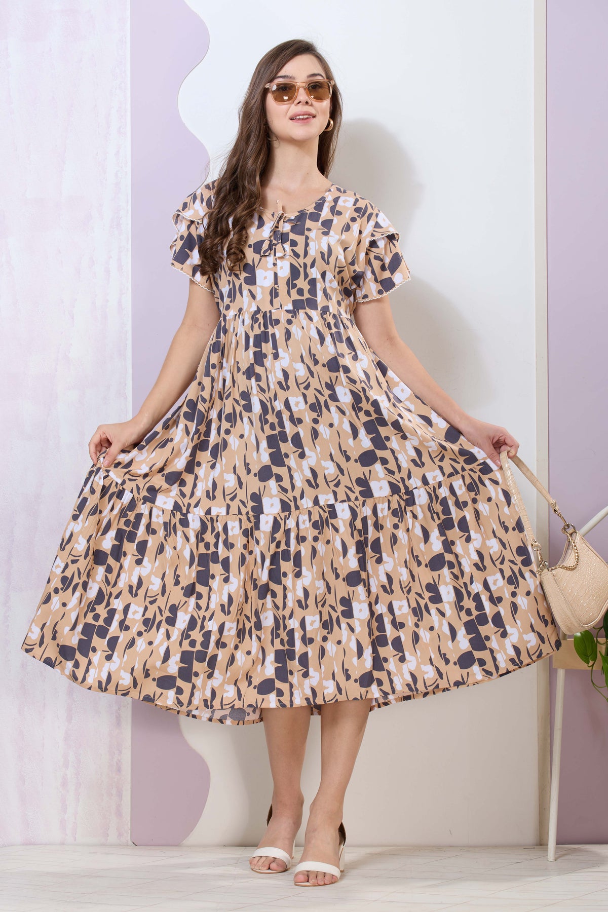 Imported Rayon MAXI FROCK Model Nighties | Fancy Petal Sleeve | Fancy Neck & Side Pocket | Pleated Frock MAXI Style | Trendy Collection's for Stylish Women & Teenage Girl (IRM)