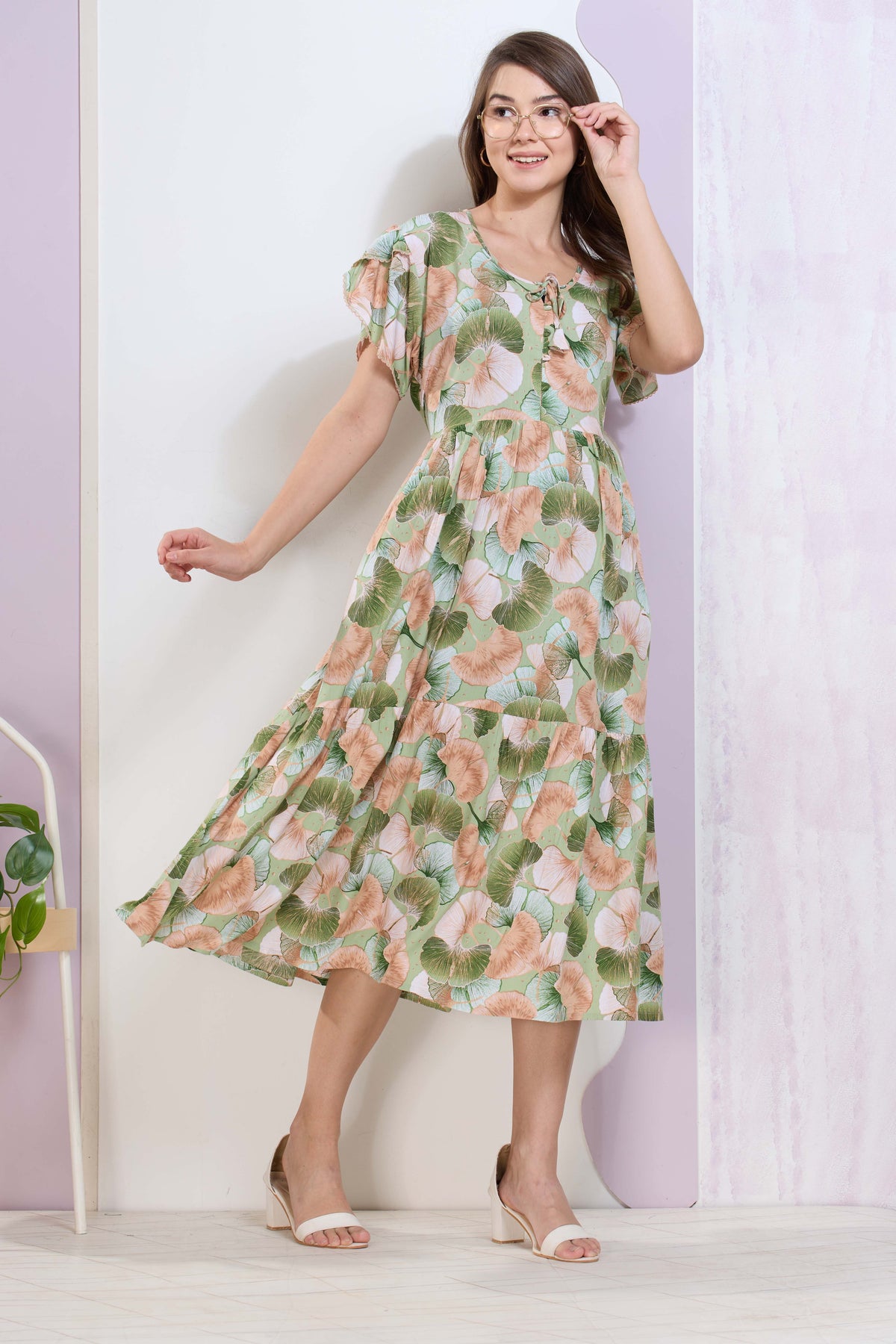 Imported Rayon MAXI FROCK Model Nighties | Fancy Petal Sleeve | Fancy Neck & Side Pocket | Pleated Frock MAXI Style | Trendy Collection's for Stylish Women & Teenage Girl (IRM)