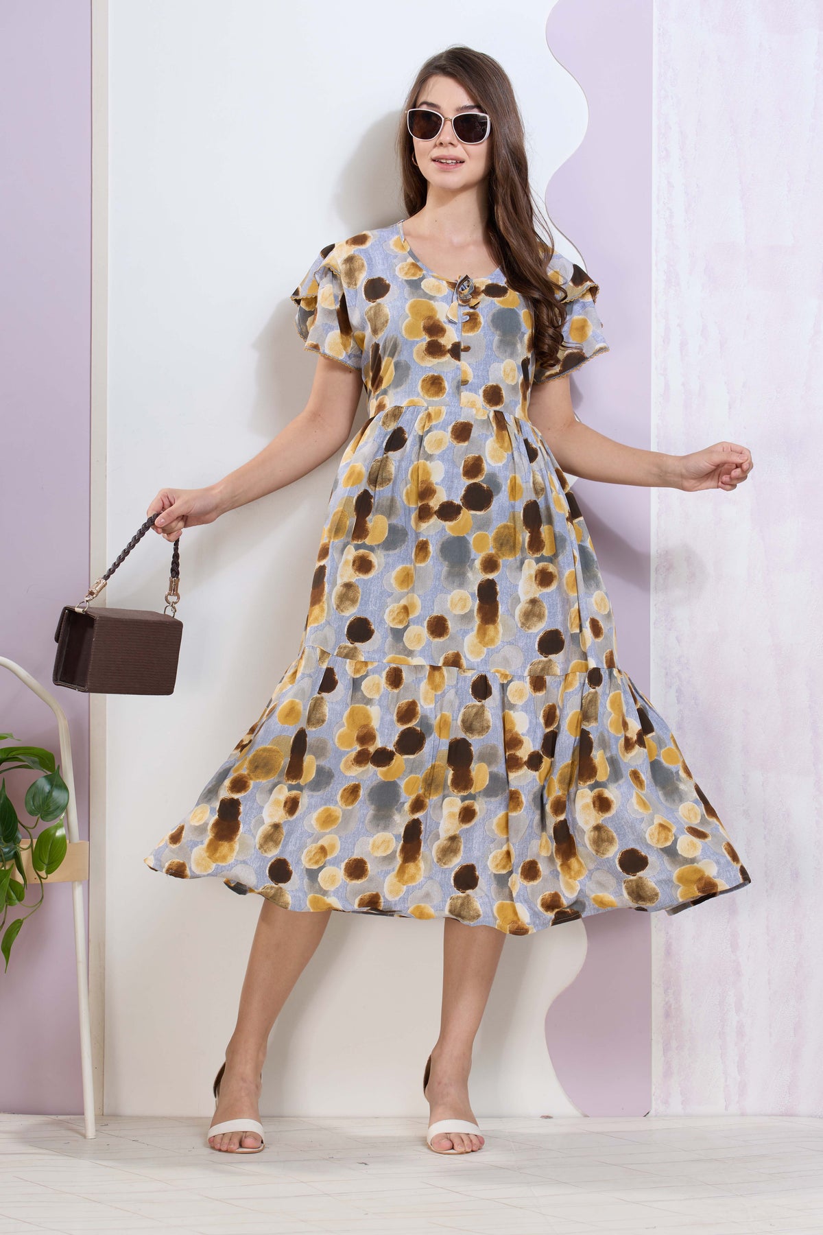 Imported Rayon MAXI FROCK Model Nighties | Fancy Petal Sleeve | Fancy Neck & Side Pocket | Pleated Frock MAXI Style | Trendy Collection's for Stylish Women & Teenage Girl (IRM)