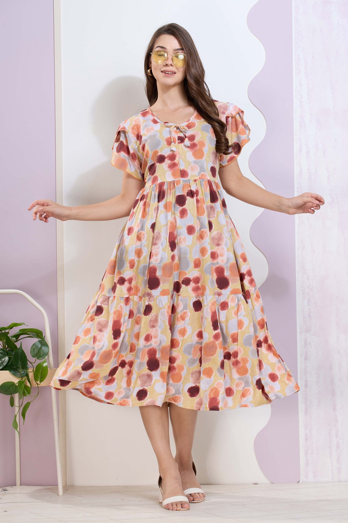 Imported Rayon MAXI FROCK Model Nighties | Fancy Petal Sleeve | Fancy Neck & Side Pocket | Pleated Frock MAXI Style | Trendy Collection's for Stylish Women & Teenage Girl (IRM)