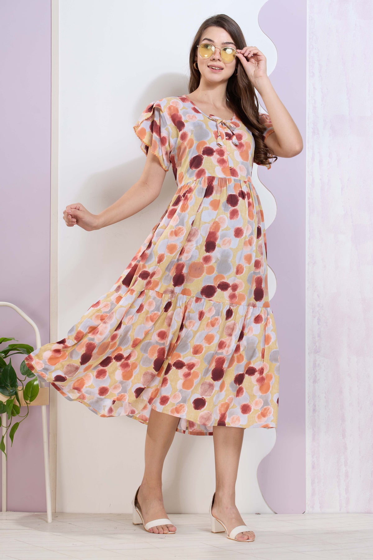 Imported Rayon MAXI FROCK Model Nighties | Fancy Petal Sleeve | Fancy Neck & Side Pocket | Pleated Frock MAXI Style | Trendy Collection's for Stylish Women & Teenage Girl (IRM)