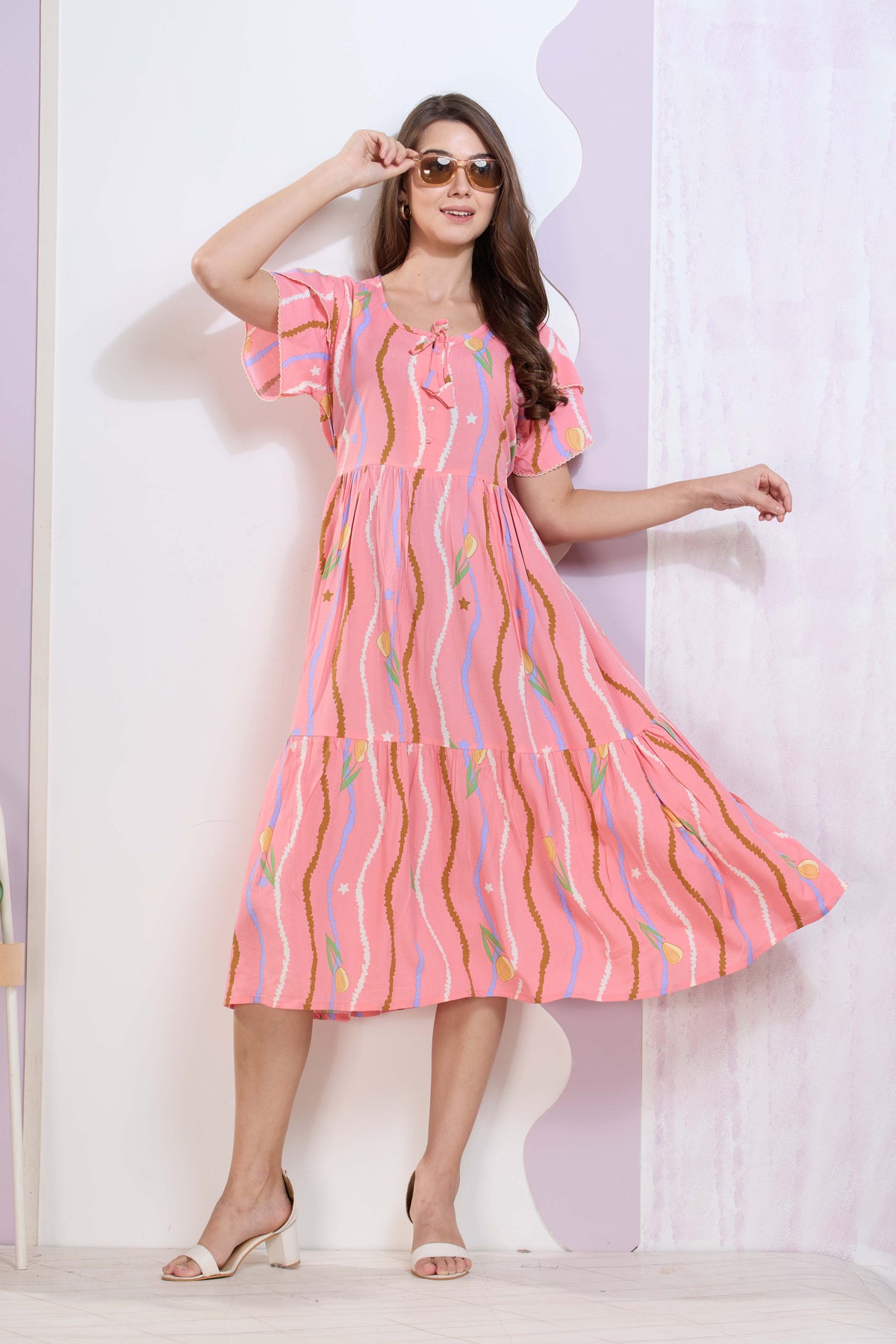 Imported Rayon MAXI FROCK Model Nighties | Fancy Petal Sleeve | Fancy Neck & Side Pocket | Pleated Frock MAXI Style | Trendy Collection's for Stylish Women & Teenage Girl (IRM)