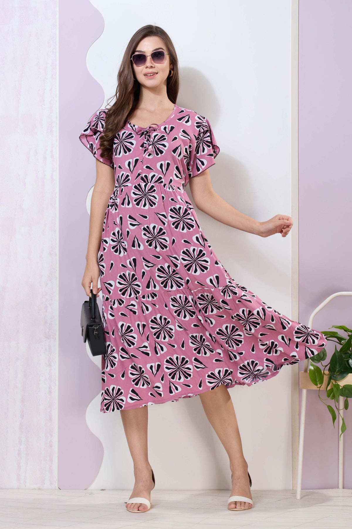 Imported Rayon MAXI FROCK Model Nighties | Fancy Petal Sleeve | Fancy Neck & Side Pocket | Pleated Frock MAXI Style | Trendy Collection's for Stylish Women & Teenage Girl (IRM)
