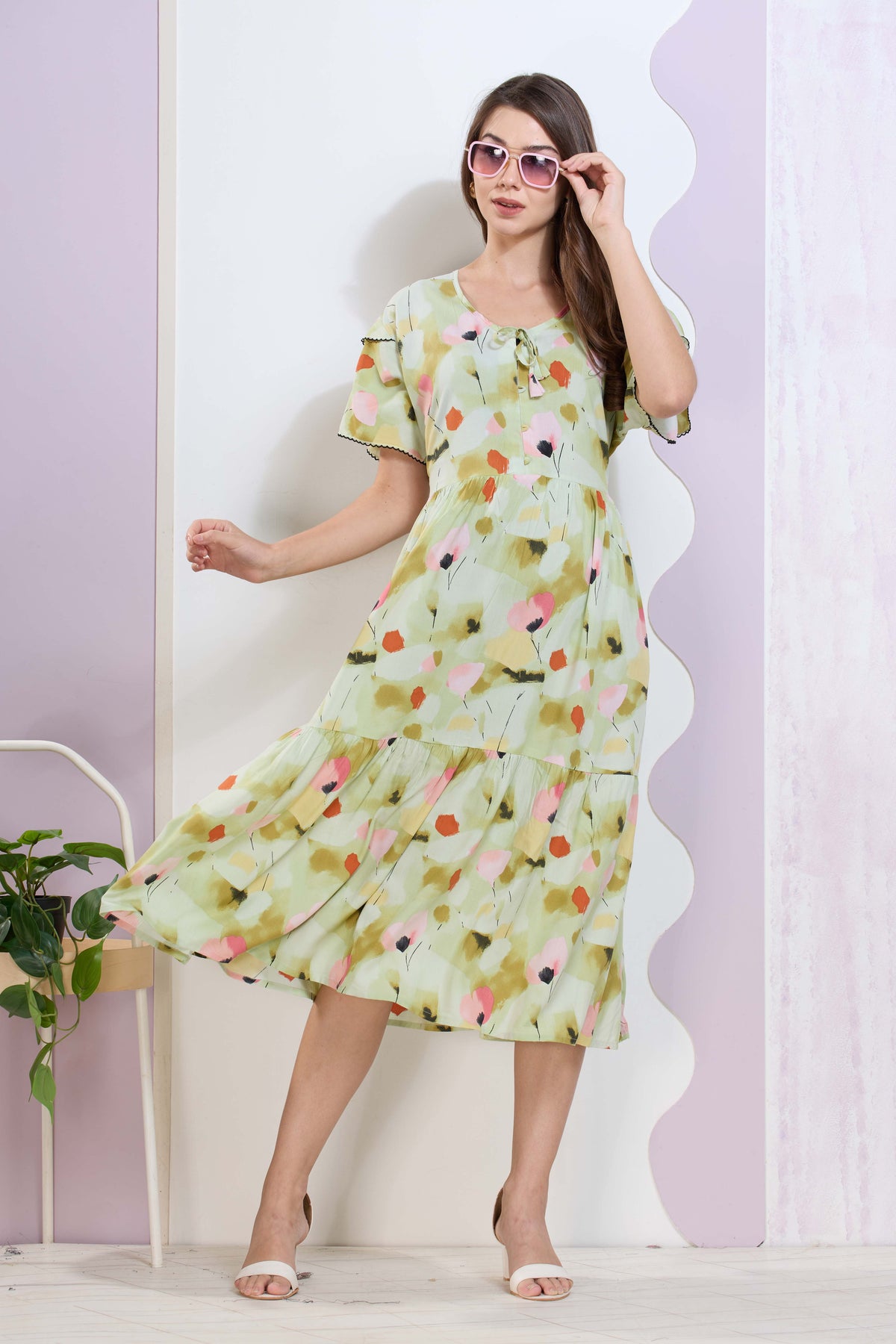 Imported Rayon MAXI FROCK Model Nighties | Fancy Petal Sleeve | Fancy Neck & Side Pocket | Pleated Frock MAXI Style | Trendy Collection's for Stylish Women & Teenage Girl (IRM)