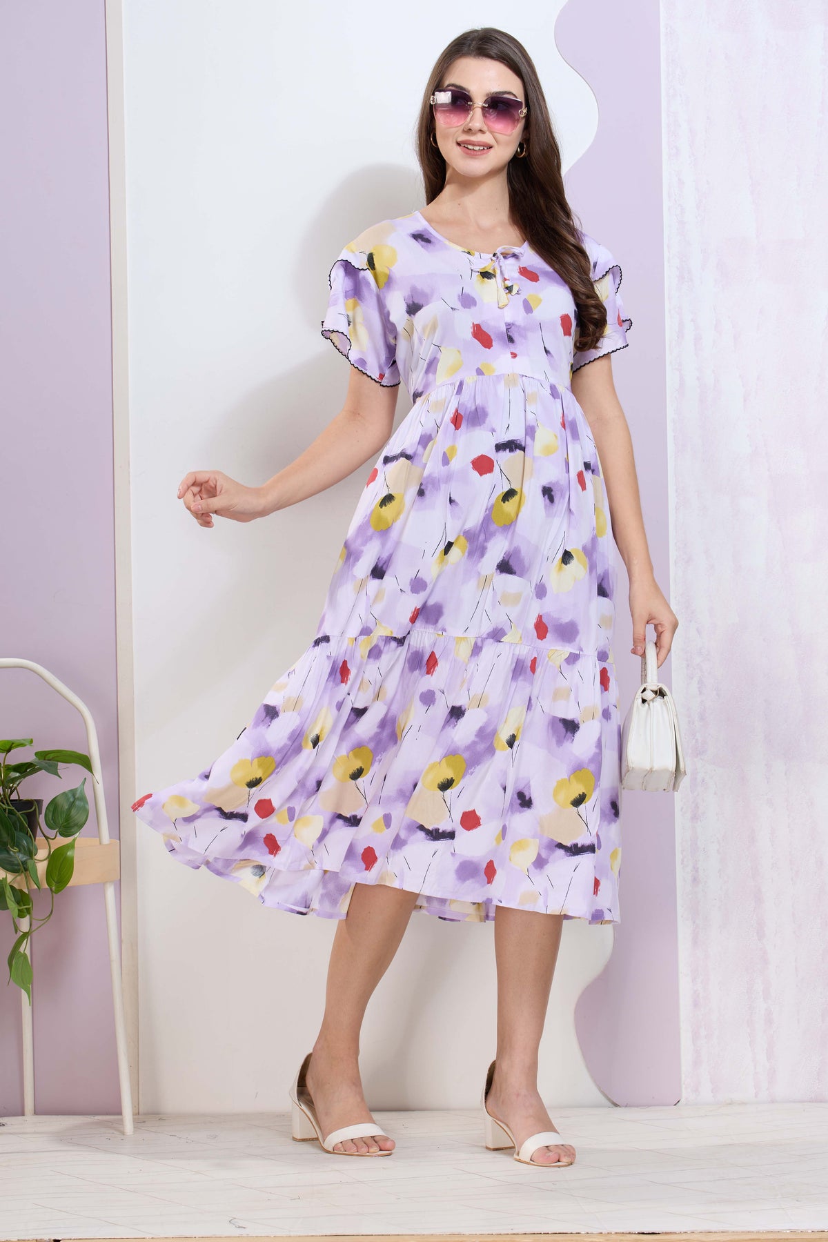 Imported Rayon MAXI FROCK Model Nighties | Fancy Petal Sleeve | Fancy Neck & Side Pocket | Pleated Frock MAXI Style | Trendy Collection's for Stylish Women & Teenage Girl (IRM)