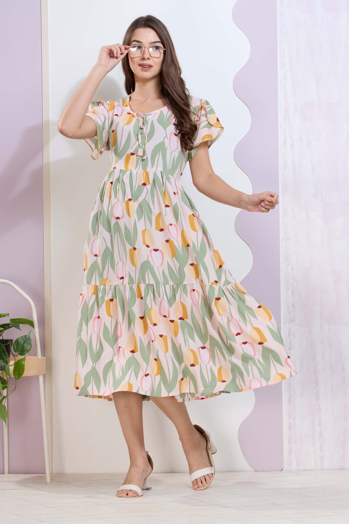 Imported Rayon MAXI FROCK Model Nighties | Fancy Petal Sleeve | Fancy Neck & Side Pocket | Pleated Frock MAXI Style | Trendy Collection's for Stylish Women & Teenage Girl (IRM)